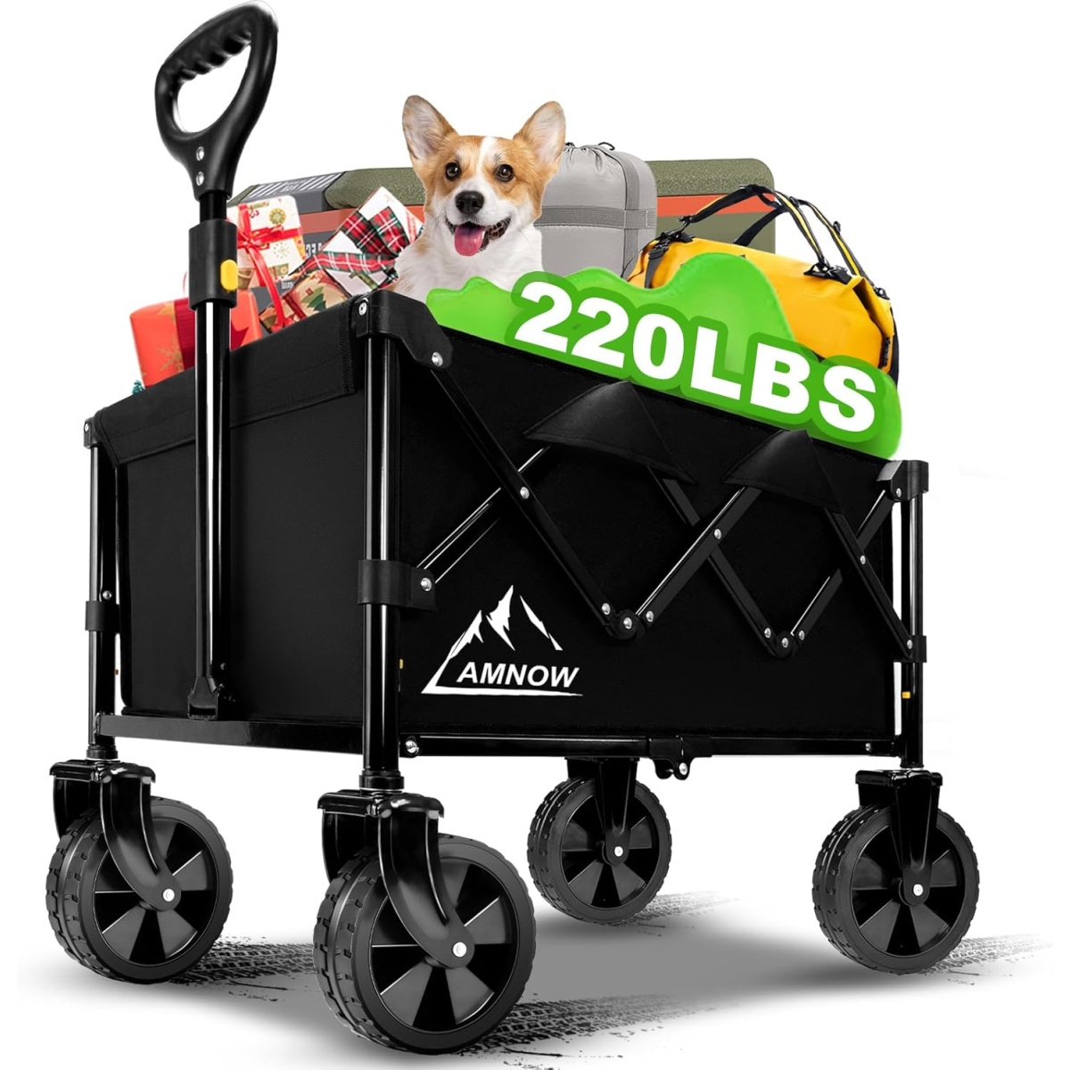 AMNOW Collapsible Wagon Cart with Wheels Foldable